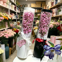 Caja de Regalo de Rosas con Impresión Personalizada Premium, Tubo de Papel Largo y Redondo de Lujo para el Día de San Valentín o Bodas