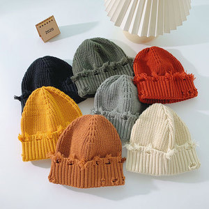 Nouvelle mode <span class=keywords><strong>en</strong></span> détresse Crochet Beanie chapeau d'hiver tricoté manchette Beanie <span class=keywords><strong>laine</strong></span> solide blanc casquette d'hiver - Product Image 1