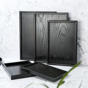 Logo personalizzato <span class=keywords><strong>vassoio</strong></span> in <span class=keywords><strong>legno</strong></span> <span class=keywords><strong>nero</strong></span> per tazza da tè rettangolare Design inciso per Hotel SPA salone di bellezza piatti per servire alla rinfusa - Product Image 1
