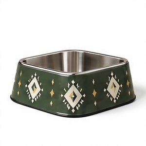Moderno Comedero/Bebedero Cuadrado de Metal Esmaltado Tribal Antideslizante para Perros y Gatos con Base de Goma Antideslizante al por Mayor - Product Image 1