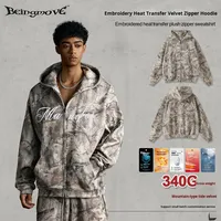 Style urbain cool |   Sweat à capuche doublé en polaire à broderie 3D en forme de cœur tendance européenne américaine d'hiver, veste à double fermeture éclair pour homme