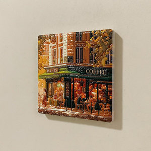 <span class=keywords><strong>Aimant</strong></span> de réfrigérateur en céramique carré, motif café en relief, rue de Paris, France, J-001486, souvenir touristique mondial - Product Image 5