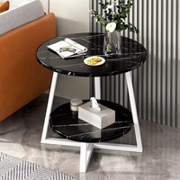 Table basse circulaire double couche, design minimaliste moderne, panneau de densité, structure métallique, mobilier de salon, directement de l'usine