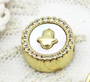 Perle d'espacement en cuivre micro-incrustée de coquillages, motifs Cœur, Étoile, Éclair, Visage Joyeux, trou horizontal, pour bracelet et collier - Product Image 4