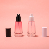 Flacon de sérum en verre cylindrique droit avec compte-gouttes à pression 30 ml, flacon de sérum en verre rose dégradé givré