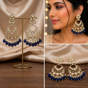 Boucles d'oreilles pendantes pour femmes, design Paisley, plaqué or, alliage, perles, serti clos, ethniques traditionnelles, haute qualité, tendance - Product Image 2