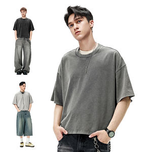 เสื้อยืดผ้าฝ้ายฟอกสี270GSM เครื่องแต่งกายแนวสตรีทแวร์แขนสั้นวินเทจ2025SS บ็อกซี่ - Product Image 2