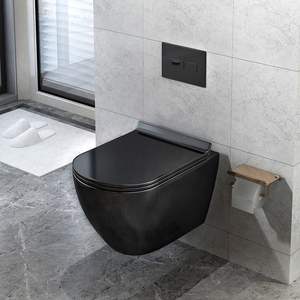 Modern Matte <strong>Black</strong> One-Piece In-Wall Cistern Concealed Tank Ceramic Wall-Mounted Toilet Square Freestanding Drainage for Small - Product Image 1