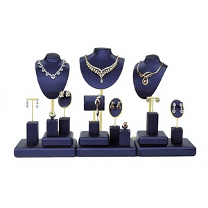 Dark Blue Microfiber Simple Jewelry Display Stand with <b>Necklaces</b> Earrings <b>Rings</b> Holder for Shops Cases & Displays - Product Image 1