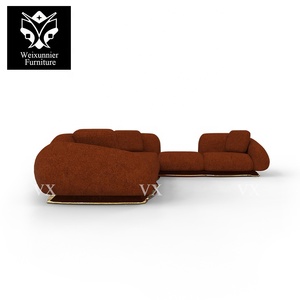 Juego de sofá seccional en forma de L Modular de lujo rojo moderno italiano personalizado de fábrica TAPIZADO para Villa Esquina de sala de estar roja - Product Image 6