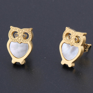Cute Owl <b>Stud</b> <b>Earrings</b> 18K Gold Plated Shell Inlay For Women Fashion Gift Jewelry - Product Image 2