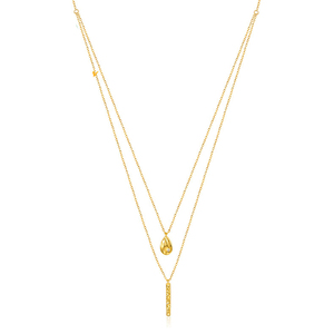 Conception Simple sterling 925 argent or martelé barre de chute longue superposition collier - Product Image 1