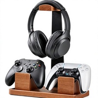 Support de manette en bois massif et métal avec support double pour manettes et casque et rangement modulaire pour bureau de salle de jeux