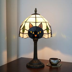 <span class=keywords><strong>Lampe</strong></span> de bureau style <span class=keywords><strong>Tiffany</strong></span>, chat noir mignon, <span class=keywords><strong>lampe</strong></span> de table <span class=keywords><strong>vintage</strong></span> en verre teinté avec base animale pour chambre de fille, chevet, décoration - Product Image 1