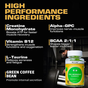 Fabricante de fábrica Suplemento de aumento de peso personalizado Aumentar energía Aumento de energía Metabolismo más rápido Pre-entrenamiento Gummy - Product Image 6