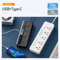 Enchufe de Extensión Universal SUZHERM con 4/5 Tomas de Corriente Alterna, 5 Puertos USB, 1 Puerto Tipo C, Interruptor de Control Principal, Protección Contra Sobrecarga, Cable de 2 m, IP20