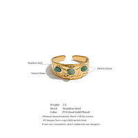 Bague ouverte ajustable JINYOU 8296 en acier inoxydable texturé, plaquée or, avec pierre naturelle incrustée