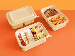 Promotion Price Fast Food Sandwich Biodegradable Burger Packaging Box 4 Compartment Cornstarch Rectangle Food Container