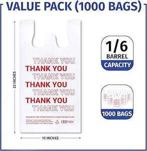 Gracias Camiseta Bolsas de plástico en bolsas de compras blancas a granel Bolsa de restaurante (11 "x 6" x 21 ") tamaño personalizado - Product Image 3