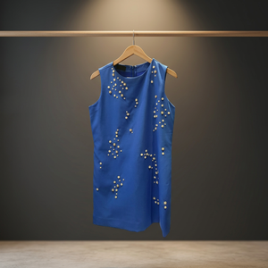 Vestido Corto Premamá Asimétrico Sin Tirantes Azul Perla Eléctrico Premium, Atuendo Contemporáneo Ecológico y Natural para Mujer - Product Image 2