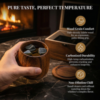 Verre à whisky bourbon en bois brûlé fait main avec logo personnalisé et pierres de whisky dans un coffret cadeau pour promotion et mariage