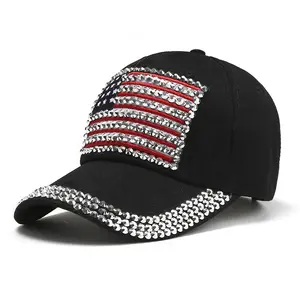 Custom americano EUA bandeira logotipo EUA diamante Rhinestone Baseball Bling Cap