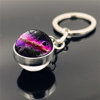 Porte-clés Fashion Planet, porte-clés étoile, galaxie, nébuleuse, porte-clés lumineux, lune, terre, soleil, porte-clés en verre double face