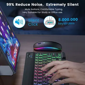 Retroiluminación Rgb 78 teclas con kit de tabletas Combo de ratón Bluetooth y Mini teclado inalámbrico para Ipad