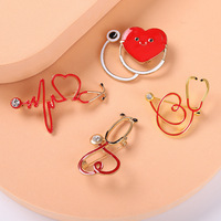Broches de la Serie Médica: Estetoscopio y Electrocardiograma Creativos para Doctores, Decoración del Hogar, Oro 2D, para Hombre y Mujer