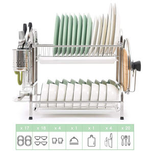 Escurridor de Platos Metálico de Dos Niveles para Encima del Fregadero, de Acero Inoxidable, para Almacenamiento de Vajilla - Product Image 6