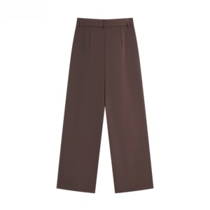 <span class=keywords><strong>Pantaloni</strong></span> a Gamba Larga Marrone con Cuciture, Cintura Regolabile con Fibbia Metallica, Vita Alta, Tessuto Liscio, per Uso Quotidiano e Business - Product Image 2