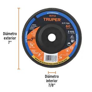 BOX 5 Laminated <b>Disc</b> 7' Grit 60 Center 7/8', <b>Plastic</b>, TRUPER - Product Image 1