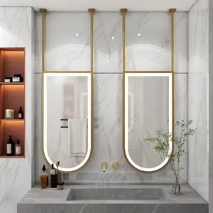 Semi Circular Metal Frame Hanging Open Space Makeup And Toiletries Backlight LED Intelligent Beauty Hotel Bathroom Mirror