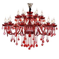 Lustre LED en cristal coloré de style européen, luminaire suspendu rouge 650 mm pour la maison, le bureau, les cafés, les cybercafés, les mariages