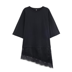 ZATRHMBM Spring 2025 New Fashion <strong>Patchwork</strong> T-Shirt <strong>Top</strong> Retro Round Neck Casual Asymmetrical Women's <strong>Top</strong> - Product Image 2