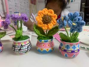 Crochet tissé à la main Pot de fleur plante à tricoter à la main Crochet tournesol <span class=keywords><strong>Cactus</strong></span> tulipe Pot Crochet Pot de fleur - Product Image 3
