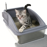 Bac à litière pour chat avec base anti-fuite à parois hautes, meuble bac à litière pour chat avec pelle à litière en métal pour chat