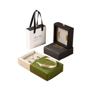 Chất lượng cao đồ trang sức sang trọng bao bì hộp với biểu tượng tùy chỉnh ngăn kéo hộp với xử lý và túi giấy cho món quà nhẫn và dây chuyền