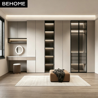 Armoire moderne sur mesure pour chambre à coucher avec étagère vitrée LED et coiffeuse pour villa, hôtel, appartement