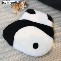 Coussin en laine écologique en forme de panda, coussin en peau de mouton naturelle pour la décoration du salon