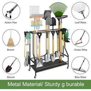 Garage <b>garden</b> tool organizer, multi-functional storage rack with <b>hooks</b>, metal patio tool rack organizer. - Product Image 4