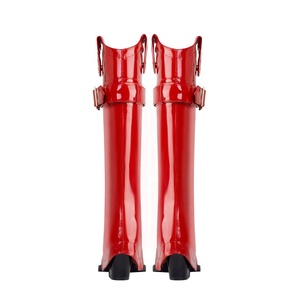Cow Boy Western Styles Women Red Patent <b>Knee</b> <b>High</b> Boots 7.5cm Chunky Heels Overlay Booties Buckles Pants Shoes - Product Image 6