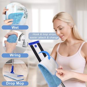 Système de nettoyage de sol professionnel avec manche en acier inoxydable CF, 4 tampons de serpillière réutilisables et lavables, serpillière en microfibre de 18 pouces pour la maison - Product Image 4