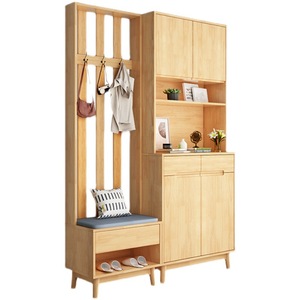 Nordic Solid Wood <b>Shoe</b> Cabinet Multi Functional Entryway Storage With Bench And <b>Hooks</b> For Home Front Door Use - Product Image 5