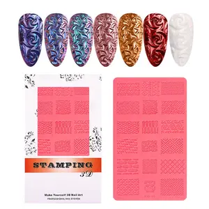 Nieuwe Collectie Crystal Gel Nagel Poeder Nagel Stempel Plate Kit Nail Art 3d Reliëf Siliconen Print Sjabloon