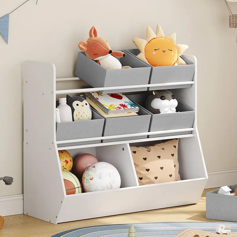 Maternelle standard prix de gros enfants jouet étagère panier organisateur de stockage boîte en tissu armoire en bois