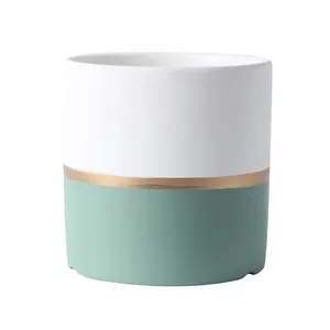 Pot bunga Desktop keramik Mini kualitas tinggi Modern dengan nampan bawah untuk dekorasi ruang tamu