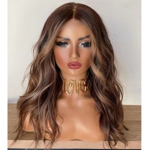 Perruque pour femmes, couleur blond <span class=keywords><strong>miel</strong></span> ombré, Balayage ondulé, nœuds invisibles, cheveux humains européens doux, perruques en dentelle - Product Image 2