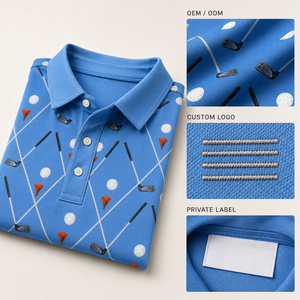 Camiseta Polo con Estampado de Pelotas de Golf para Hombre, con Logotipo Personalizado, Azul, Manga Corta, Tejido de Punto Estampado, Marca Privada, Fabricante OEM ODM - Product Image 2