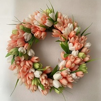 Couronne de tulipes de style nouveau, couronnes pour porte d'entrée, décorations de tulipes pour la Saint-Valentin et Pâques, à suspendre à la porte